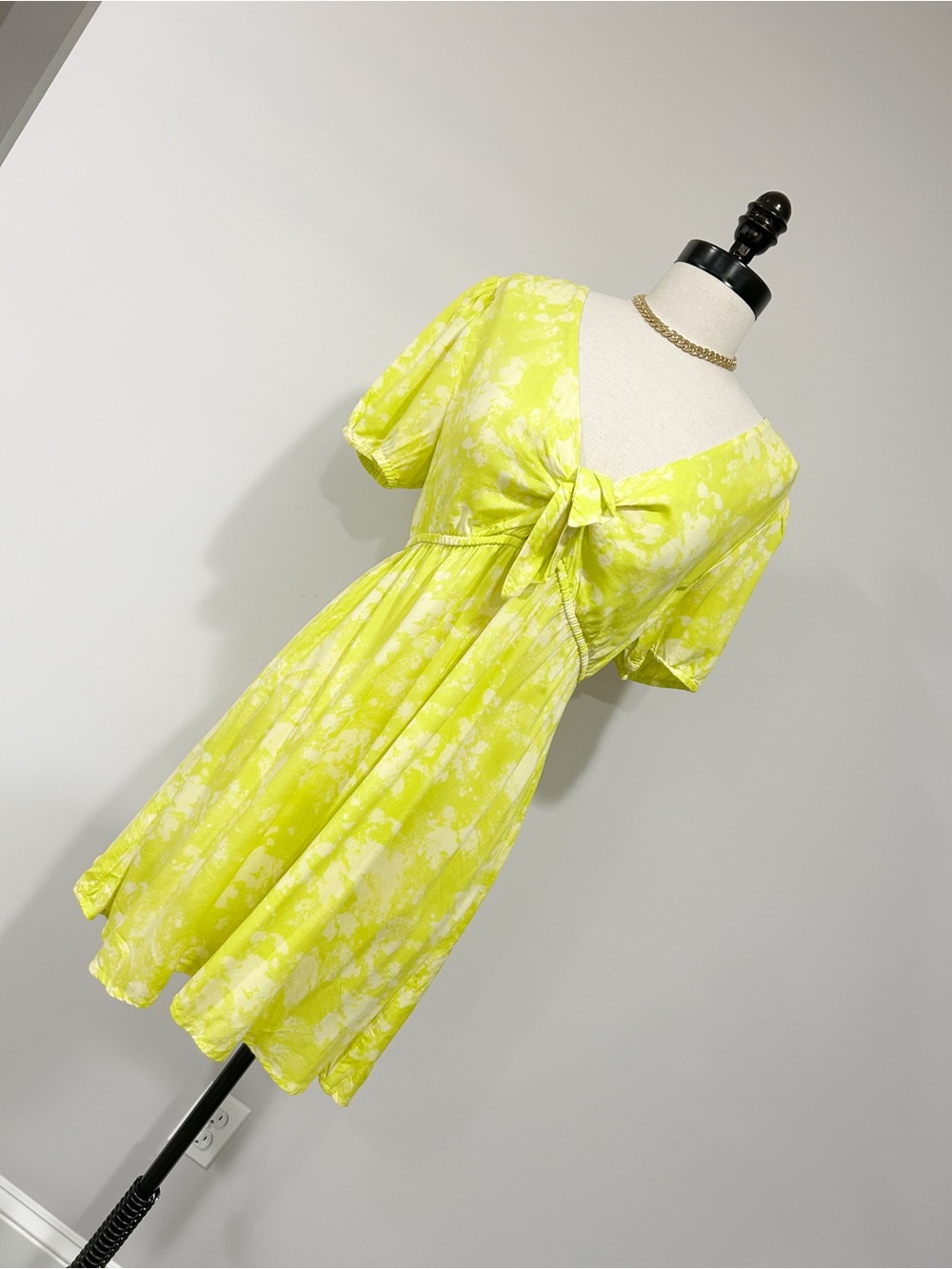 bp Neon Yellow Tie-Front Floral Mini Dress